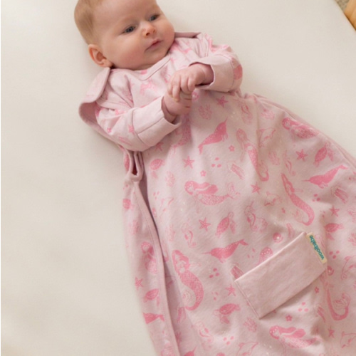 Woolbabe 3 Seasons Side Zip Sleeping Bag - Shell Mermaids | Merino / Organic Cotton Baby & Toddler Sleepwear | Woolbabe