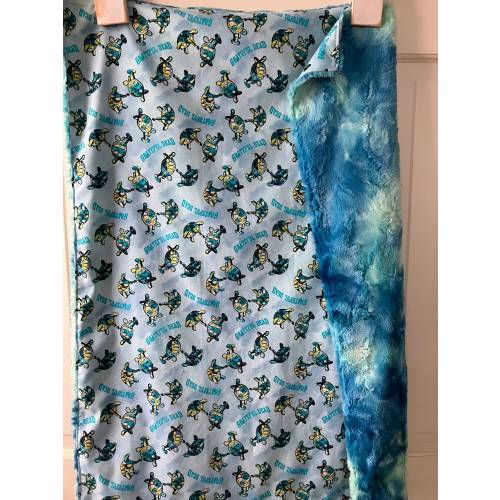 baby or toddler blanket made from Grateful terrapin cotton fabric backed with luxe swirl blue tie dye minky