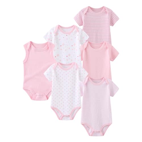 BABYSOLIS 6 Pack Unisex Baby Boy Girl Rompers 0-12months Infant Short Sleeve Bodysuits New Born Soft Cotton One-Piece Clothes