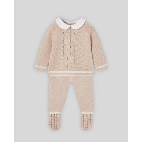 Paz Rodriguez Newborn Knit Set with Peter Pan Collar in Light Brown