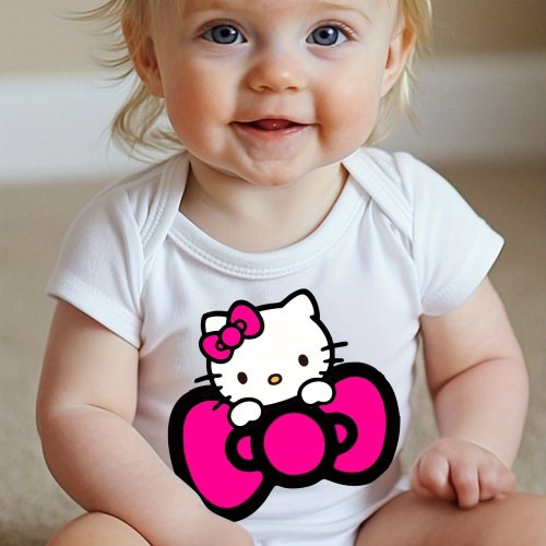 [Authorized] Sanrio Hello Kitty Onesie - Cute Iconic Hello Kitty Face & Letter K Print, Soft Short-Sleeve Romper with Button Closure, Unisex / Outfit, Machine Washable for Parties, Photo Shoots & Casual Attire, Perfect for Outdoor