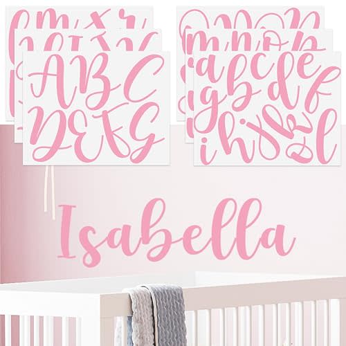 Boao Personalized Name Letter Wall Decal,Elegant Script,Pink,Larger | Alphabet Set for Custom Name Decor, Peel Stick Cursive for Home Nursery Bedroom Classroom Backdrop DIY