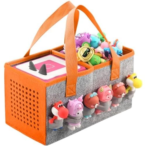 Carrying Case for Toniebox Starter Set and Tonies Figurines, Travel Felt Cloth Musical Toy Folding Bag for Toniebox Accessories (Orange)