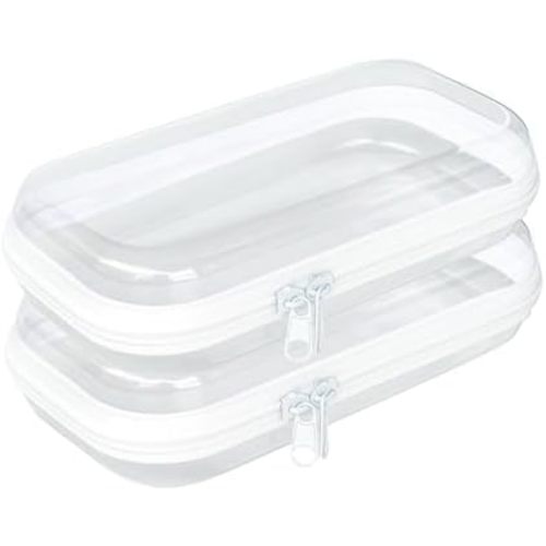 Thickened Clear Hard Shell Zipper Case,Professional-Grade Plastic Clear Zipper Pencil Case, Toiletry Pouch, Travel Organizer, Cosmetic Bag, Toy Storage Bins (2PCS-S)