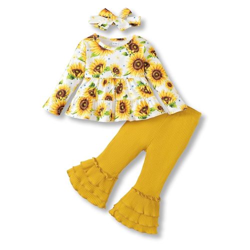 XUANHAO Baby Girl Clothes Infant Toddler Girl Clothes Fall Winter Outfits Long Sleeve Ruffle Tops Girls Pants Sets 3-24M