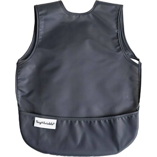 Tiny Twinkle Short Sleeve Apron Baby & Toddler Bib for Boys – Waterproof, Mess-Proof Bibs for Eating & Feeding, Machine Washable, Perfect Holiday Gift (Charcoal, 6–24M)