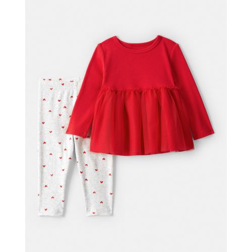 Baby Girl Long-Sleeve Tee & Heart Pant Set - Red | Carter's