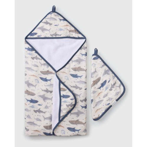 Hooded Towel Set - Smiley Sharks