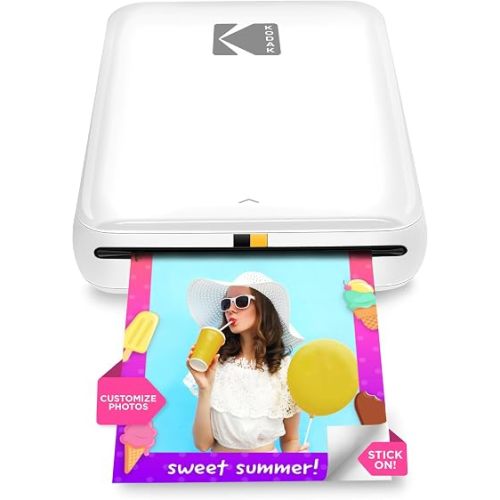 KODAK Step Instant Smartphone Photo Printer, Portable Mini Color Wireless Mobile Printer, Zink 2x3” (5.1x7.5 cm) Sticky-Back Photos, Bluetooth Compatible with iOS & Android Devices, Editing App, White
