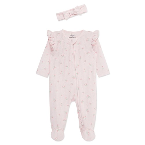 Dainty Roses Cotton Pointelle Footie & Headband Set (Nordstrom Exclusive)