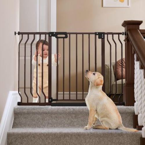 GROWNSY Baby Gate for Stairs, 29"-43" Pressure Mounted Pet Gate for Doorways-Auto Close Dog Gate with Easy Installation, Brown
