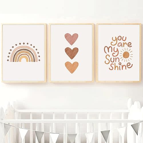 You Are My Sunshine Canvas Wall Art Heart Rainbow Nursery Art Print Boho Wall Art Prints for Girls Room Decor Boho Sunshine Nursery Decor for Baby Kids Room Decor Unframed