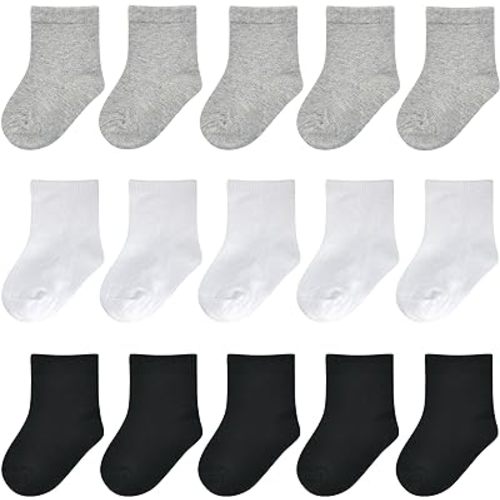 Baby Socks - White Crew Socks for Newborns & Infants - 15 Pack (0-3/3-6/6-12 months) - Baptism & Christening - Girls & Boys