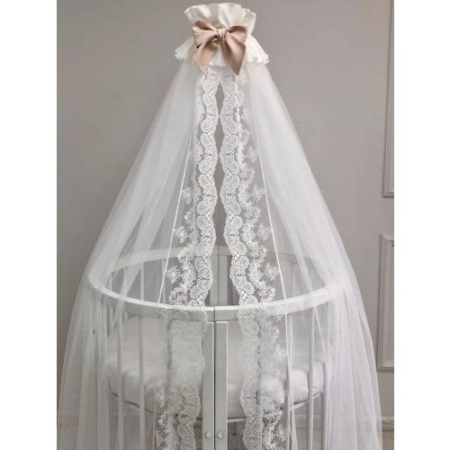 Milk Nursery Canopy with Bow: Baby Crib Baldachin, Bed Tent, Nursery Nook Decoration