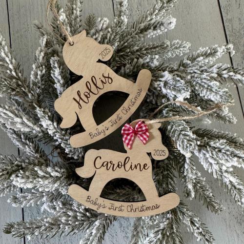 Personalized Rocking Horse Ornament - Baby's First Christmas Classic Gift New Parent