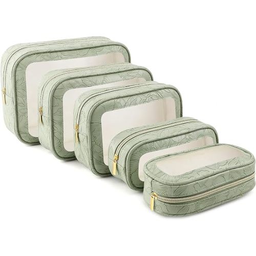 YOPCDJ 5PCS Diaper Bag Organizer Pouches Set, TSA Approved Travel Toiletry Bag For Women, Waterproof Clear Makeup Bag Set, Floral Small Makeup Bag Suitable For Women