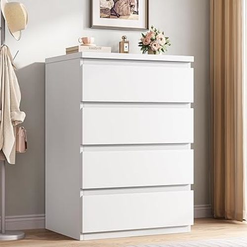 Jocoevol 4 Drawer Dresser for Bedroom, White Dresser Chest of Drawers - Large Wood Dressers TV Stand with Deep Drawers Dressers for Living Room, Hallway, Entryway - White