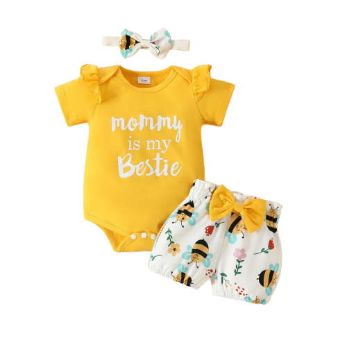 TAIAOJING Toddler Girls Short Sleeve Casual Romper Tops Cartoon Prints Shorts 2PCS Set Outfits, 3-6 Months