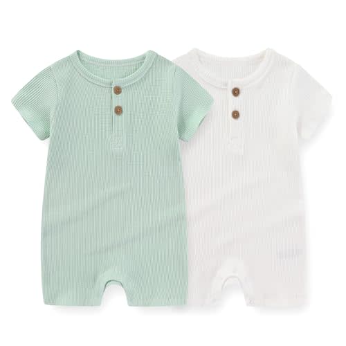 JELYLOVE Unisex 2 Pack Short Sleeve Baby Romper Infant Boy Girl Jumpsuits | unisex, simple fashion, 100% cotton fabric, bottom snap closure, everyday wear, perfect for new parents