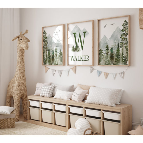Watercolor Forest Nursery Art Prints, Woodland Decor,Personalized Set of 3