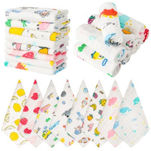 KABOER 8Pcs Muslin Baby Burp Cloths, 12"X12" Cotton Burp Rags, Thicken Super Soft Absorbent and Soft 6 Layers Muslin Cloth Baby for Newborn