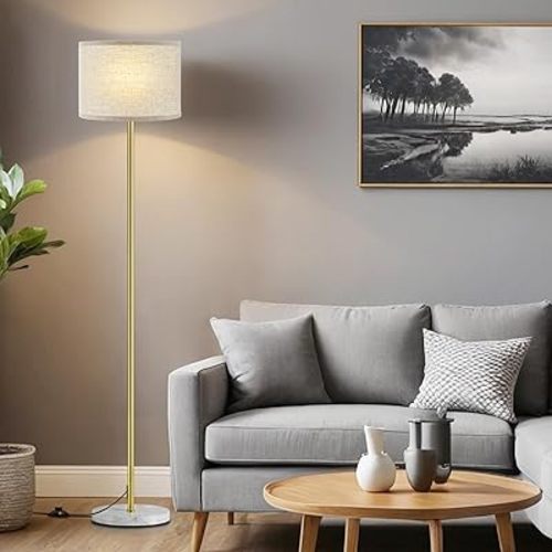 Ambimall 60'' Modern Floor Lamp with Shade, Tall Lamps for Living Room, Bedroom, Office, Dining Room, Gold Standing Lamp with Marble Base(Without Bulb)
