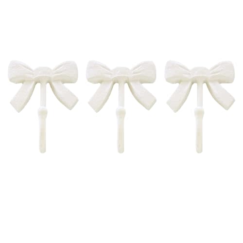 BOOMLATU White Bow Shape Hook Rustic Bow Wall Hook Pack of 3,Metal Decorative Hook Wall Mounted Bow Coat Hook for Home Kitchen Bathroom Office (White, Pack of 3)