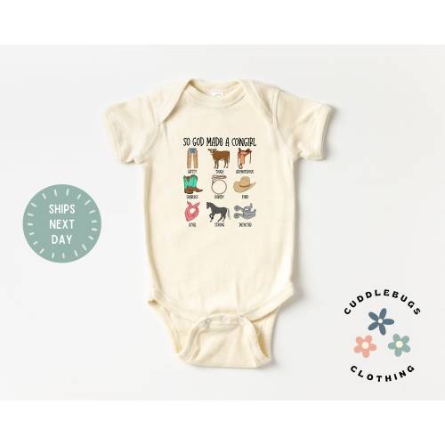 So God Made A Cowgirl Baby ONESIES® Bodysuit - Western Cowgirl Farm Baby - Ranch Hand Baby Gift - Religious Baby - Natural Bodysuit
