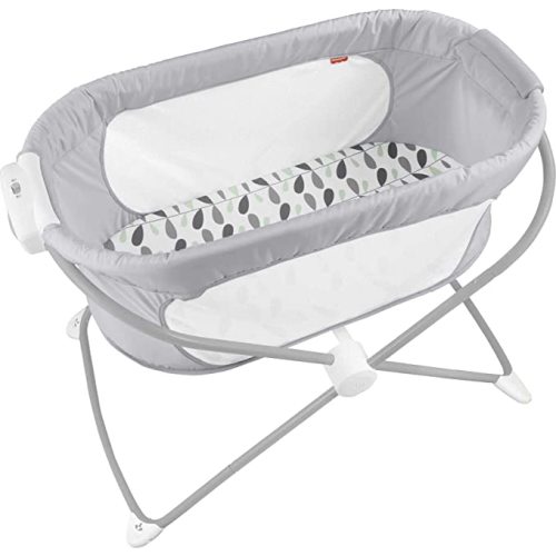 Fisher-Price Baby Crib Soothing View Bassinet Portable Cradle with Mesh Sides and Slim Fold for Travel, Climbing Leaves (Amazon Exclusive)