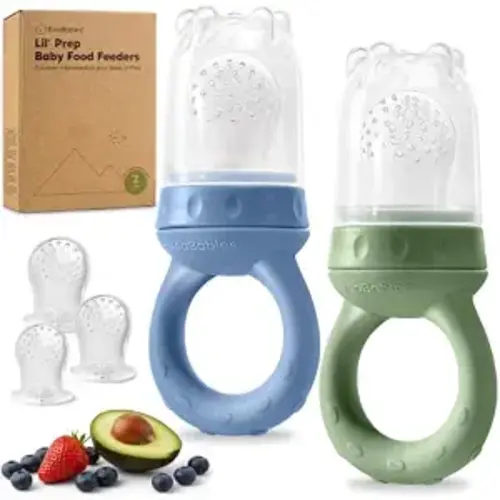 KeaBabies Baby Fruit Feeder 2pk - Silicone Baby Food Feeder for Babies 6-12 Months, Breast Milk Popsicle Teether, Weaning, Pacifier, Freeze Frozen Solid Food, Infant Feeding Essential (Slate)