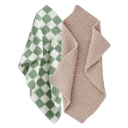 2-Pack Phufy® Bliss Mini Blanket, Sage Checkerboard/Desert Tan Waffle