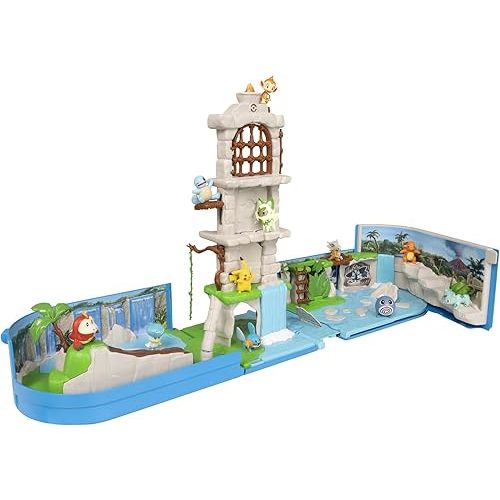 Jazwares Pokemon Carry Case Battle Ruins Playset - Portable Transforming Backpack Playset with Action Features and 2-inch Pikachu Battle Figure