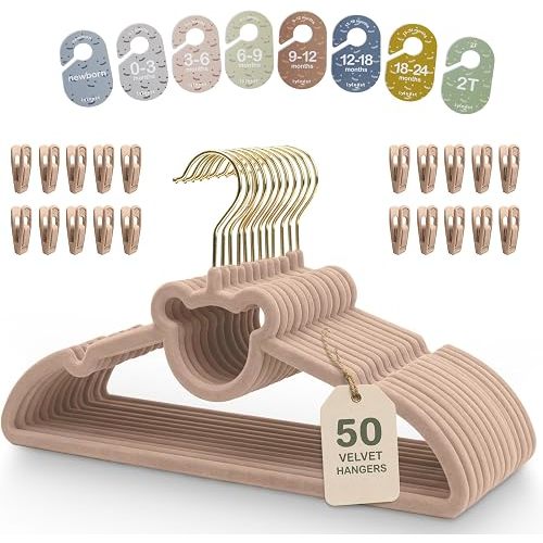 Velvet Baby Hangers with Clips & Size Dividers, 50 Pack
