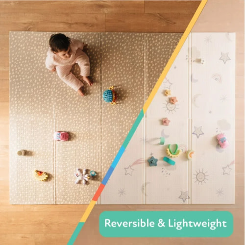 Nuby Reversible Baby Floor Mat, 77" x 58" - Foldable and Lightweight Baby Play Mat for Floor - Easy Storage and Travel - Stars and Sky