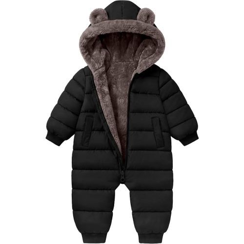 Baby Toddler Winter Snowsuit Fleece Lined Hooded Romper for Boys Girls