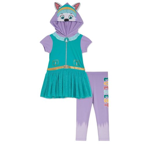 Paw Patrol Girls Hooded Cosplay T-Shirt Dress and Leggings Outfit Set Toddler to Little Kid Sizes (2T - 7-8)
