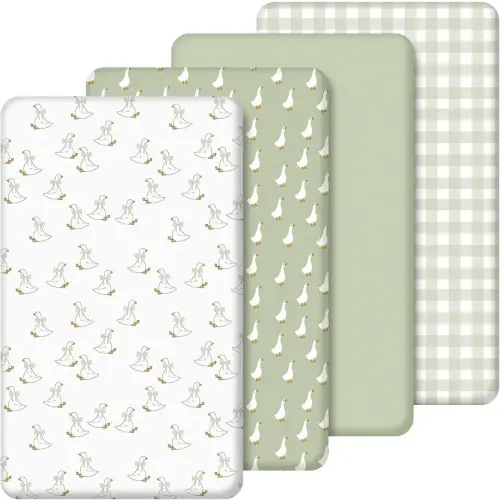 SmoothNovelty 4 Pack Silly Goose Crib Fitted Sheet for Boys Girls, Green
