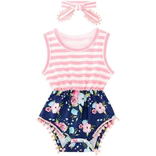 BFUSTYLE Baby Girl Clothes 0-24 Months Outfit Sleeveless Infant Romper Bodysuit with Headband