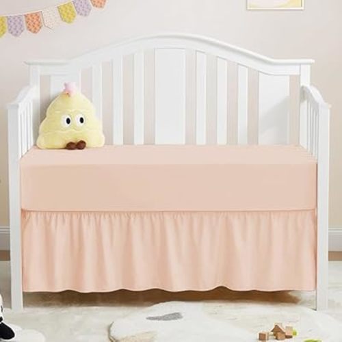 Crib Ruffle Bed Skirt Microfiber Nursery Bedding Skirt for Baby Girls (28” x 52” x 14’’) Inch - Blush Solid