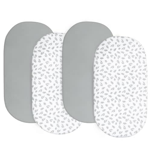 Baby Bassinet Sheets for Baby Boy Girls 4 Pack, 17"X33" Fitted Bassinet Sheets Set Fit for Halo Bassinest Swivel Sleeper, Angelbliss and Other Hourglass Oval Rectangular Bassinet, Grey