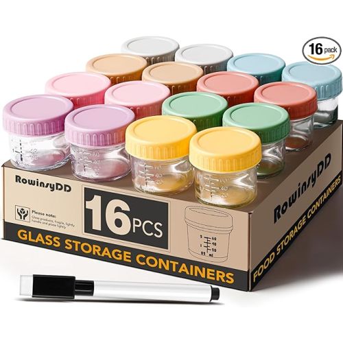 16 Pack Glass Baby Food Storage Containers, 4 oz Leakproof Baby Food Jars with Lids, Small Glass Food Containers for Infant Baby Food, Freezer & Microwave Safe,