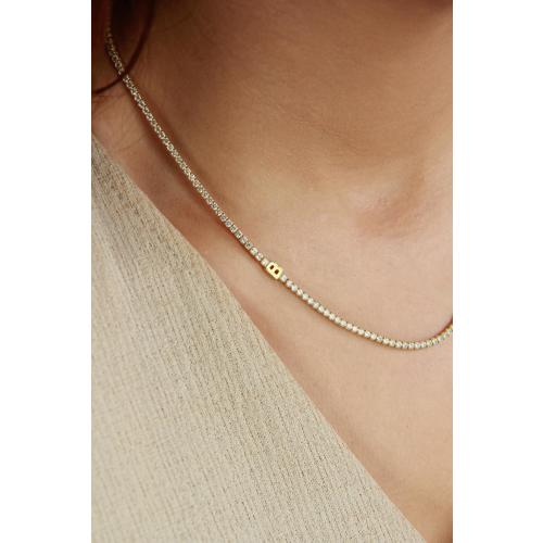14K Gold Diamond Initial Custom Tennis Necklace: Dainty CZ Diamond Choker Jewelry, Bridesmaid Gift