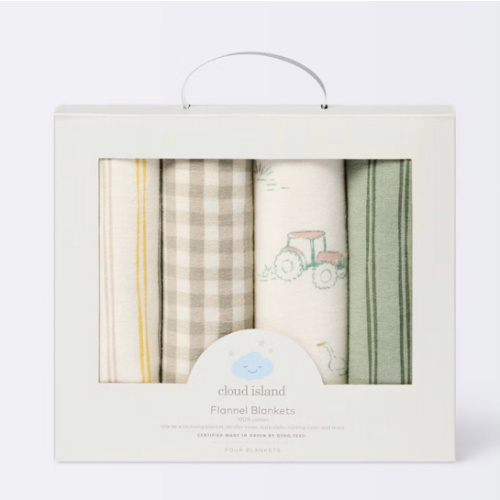 Flannel Baby Blankets - Farm Friends - 4pk - Cloud Island™: Cotton, 30" x 30", Animal Prints, Farm and Country Theme
