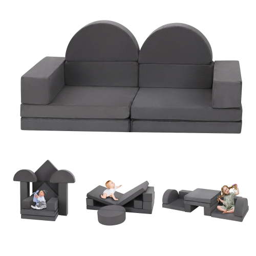 Kids Sofa Couch 6-Pieces, Multifunctional Play Couch Sofa for Kids, Modular Toddler Couch for Playroom, Gift for Kids, Gray