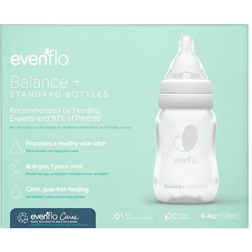 Evenflo Feeding Premium Proflo Venting Balance Plus Standard Neck Baby, Newborn and Infant Bottles - Developed by Pediatric Feeding Specialists - 4 Ounce (Pack of 6)