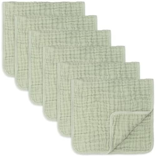 Muslin Burp Cloths 6 Pack Large 100% Cotton Hand Washcloths 6 Layers Extra Absorbent and Soft (Earth Green, Pack of 6)