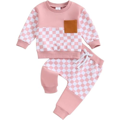 Fernvia Toddler Baby Girl Clothes 3 6 9 12 18 24 Months Fall Outfits Solid Long Sleeve Sweatshirt Tops + Pants Set