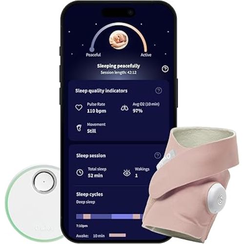 Owlet Dream Sock - Smart Baby Monitor View Heart Rate and Average Oxygen O2 as Sleep Quality Indicators. Wakings, Movement, and Sleep State. Digital Sleep Coach and Sleep Assist Prompts | Dusty Rose