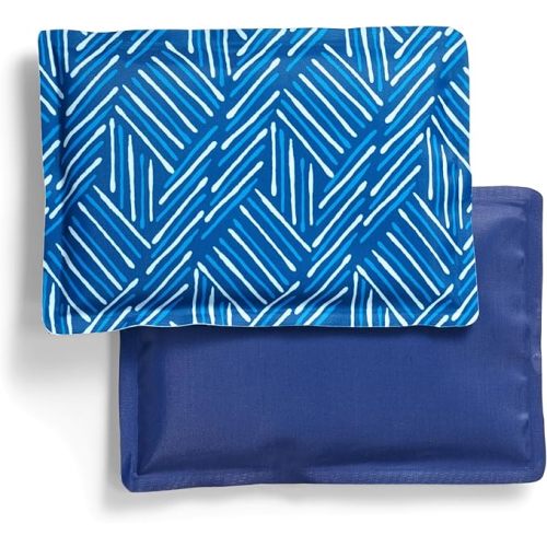Cool Coolers by Fit & Fresh 2 Pack Soft Ice, Flexible Stretch Nylon Reusable Ice Packs for Lunch Boxes & Coolers, Navy Sketch Weave & Blue