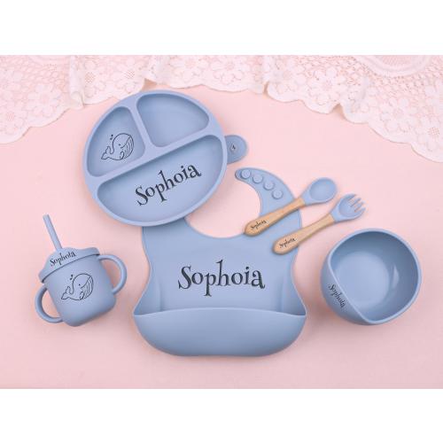 Personalised Silicone Weaning Set,Custom Baby Plate,Cartoon Weaning Set for Toddler Baby Kids,Feeding Set with Name,Baby Shower Gift